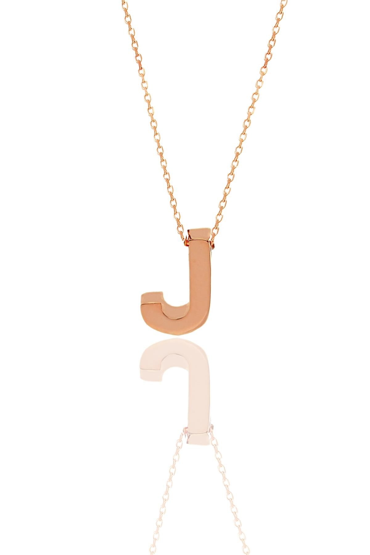 Gümüş rose üç boyutlu minimal  J  harf kolye SGTL11182J