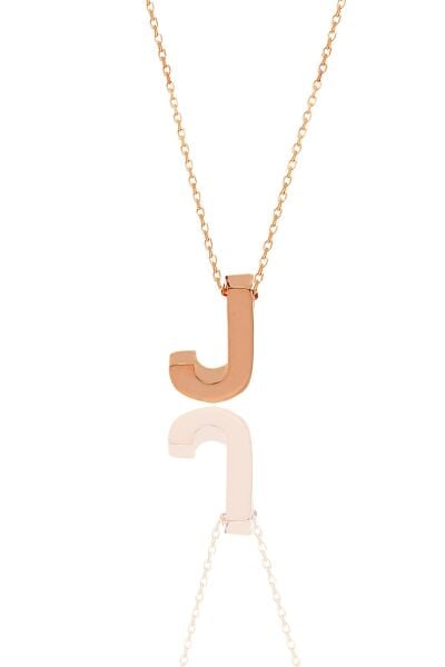 Gümüş rose üç boyutlu minimal  J  harf kolye SGTL11182J