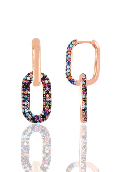 Gümüş rose renkli taşlı sallantılı trend küpe SGTL12113RENKLI