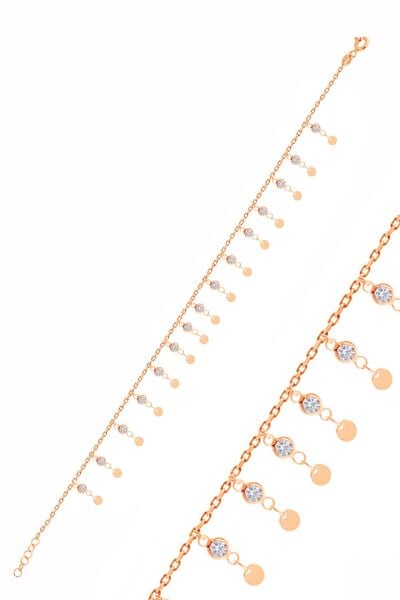 Gümüş rose zirkon taşlı çift sıra pullu halhal SGTL10534ROSE