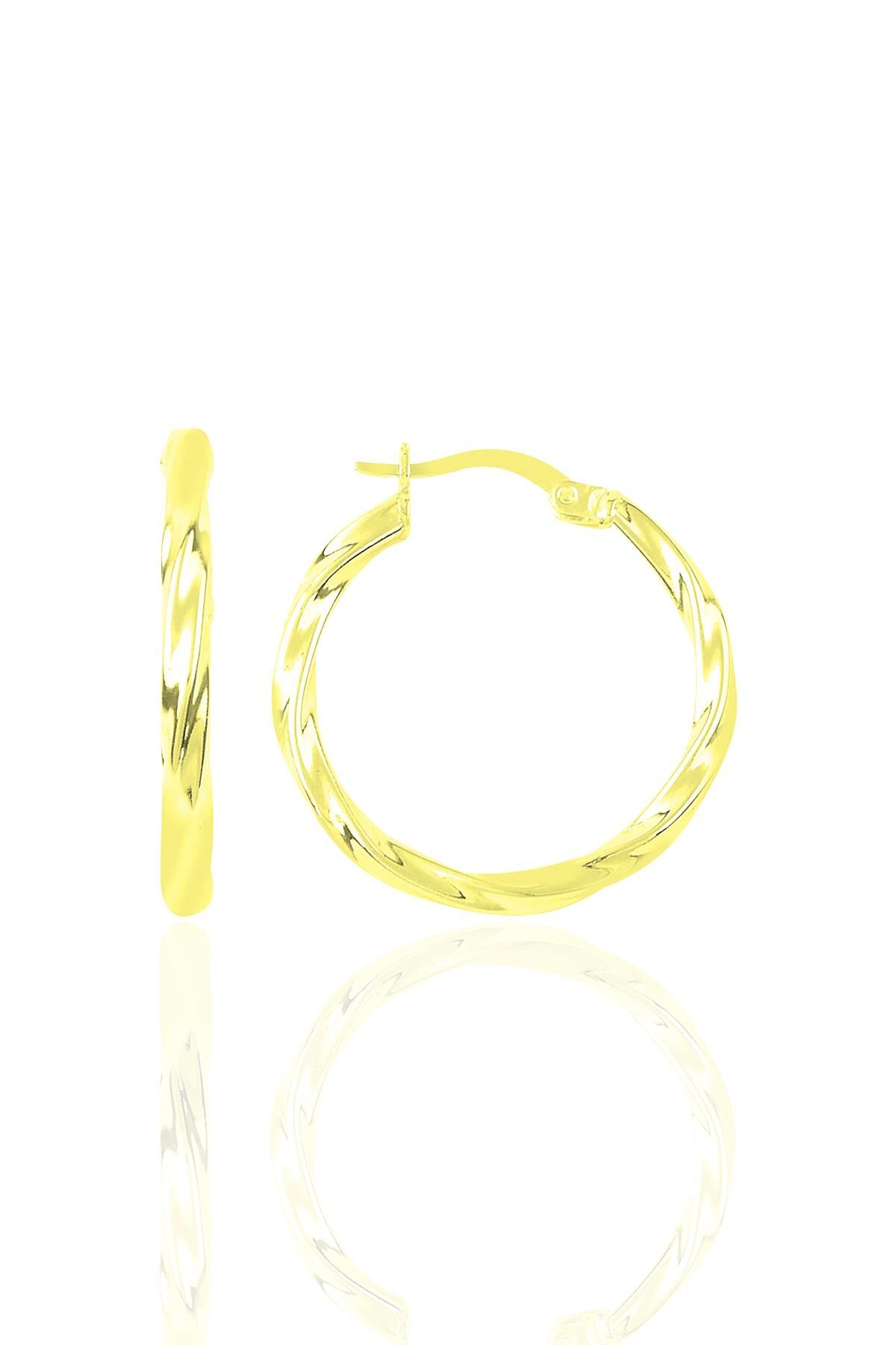 Gümüş Altın Yaldızlı 23 mm Şarnel Burgu Halka Küpe SGTL12288GOLD