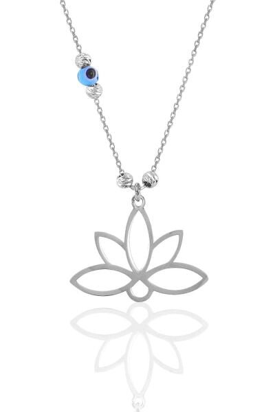 Gümüş rodyumlu nazarlı dorica sonsuz yaşamın simgesi lotus kolye SGTL11560RODAJ