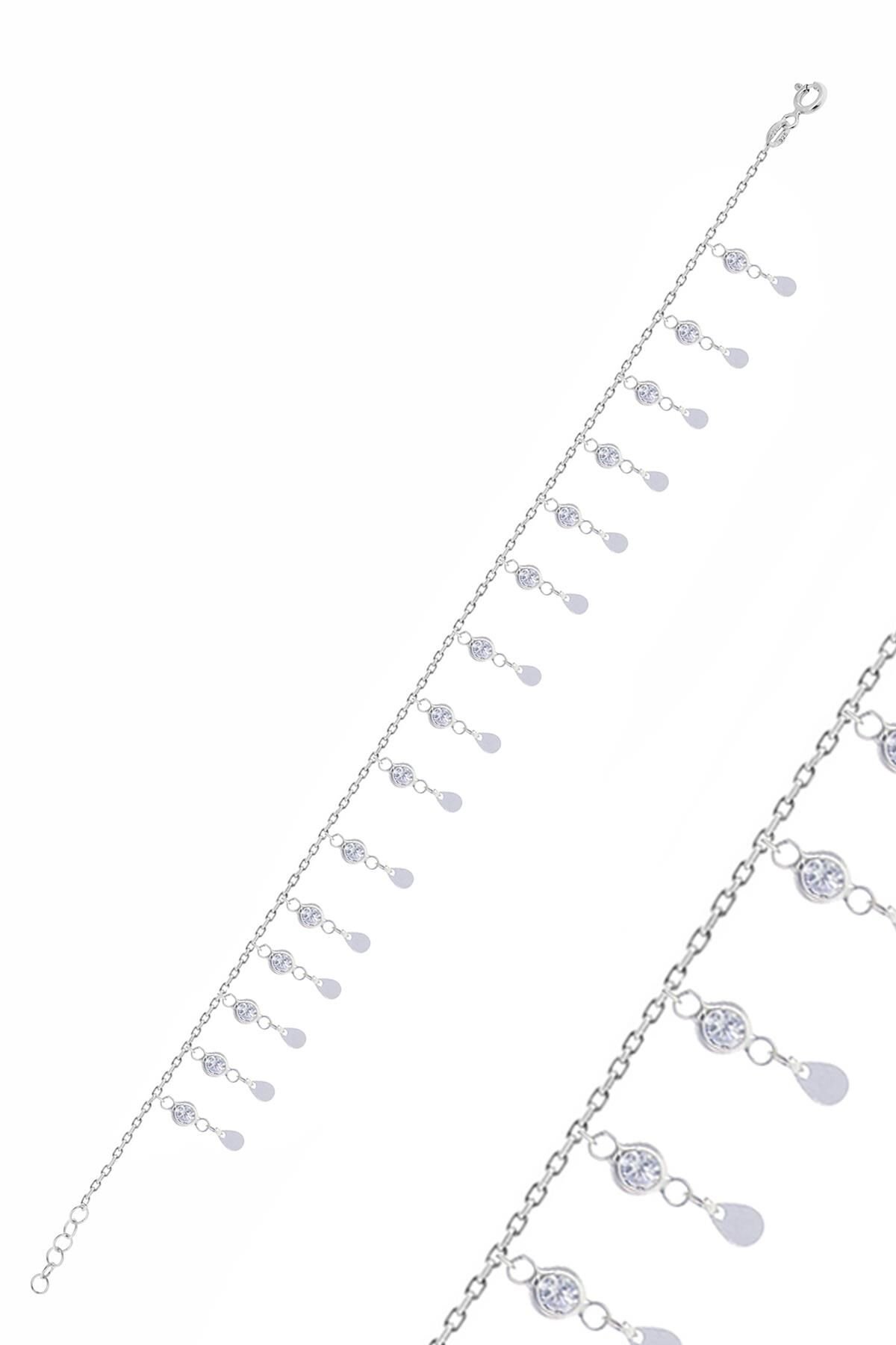 Gümüş rodyumlu zirkon taşlı çift sıra damla pullu halhal SGTL10535RODAJ