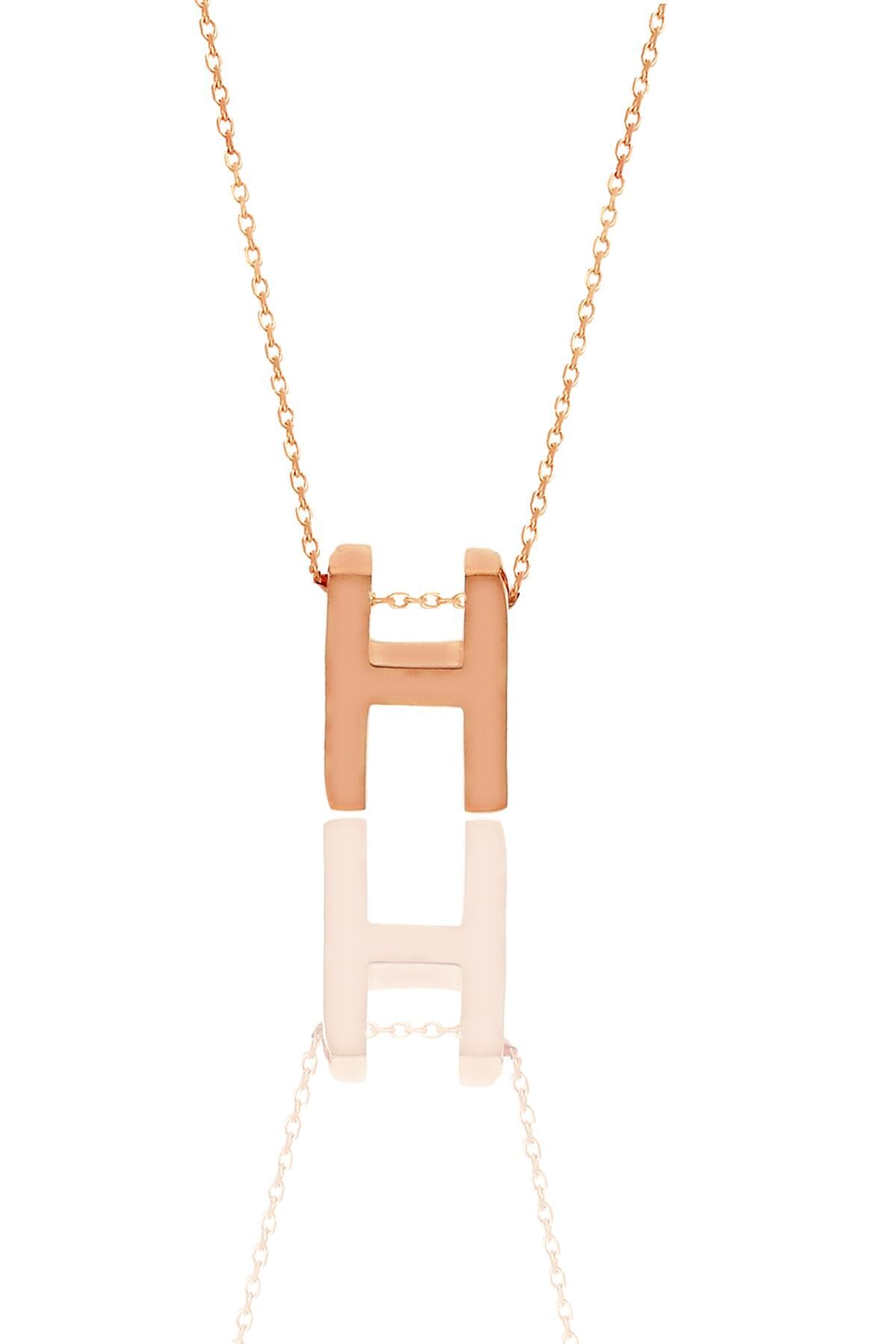 Gümüş rose üç boyutlu minimal H   harf kolye SGTL11182H