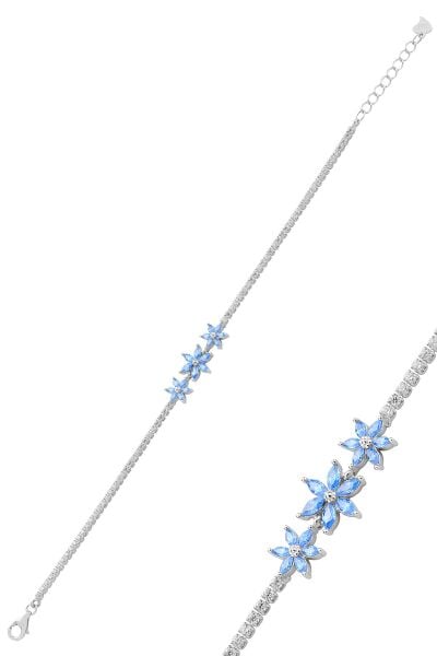 Gümüş rodyumlu markiz kesim akuamarin taşlı lotus çiçekler su yolu bileklik SGTL12761MAVI