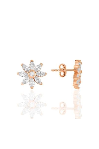 Gümüş rose mekik kesim zirkon taşlı papatya küpe SGTL11704ROSE