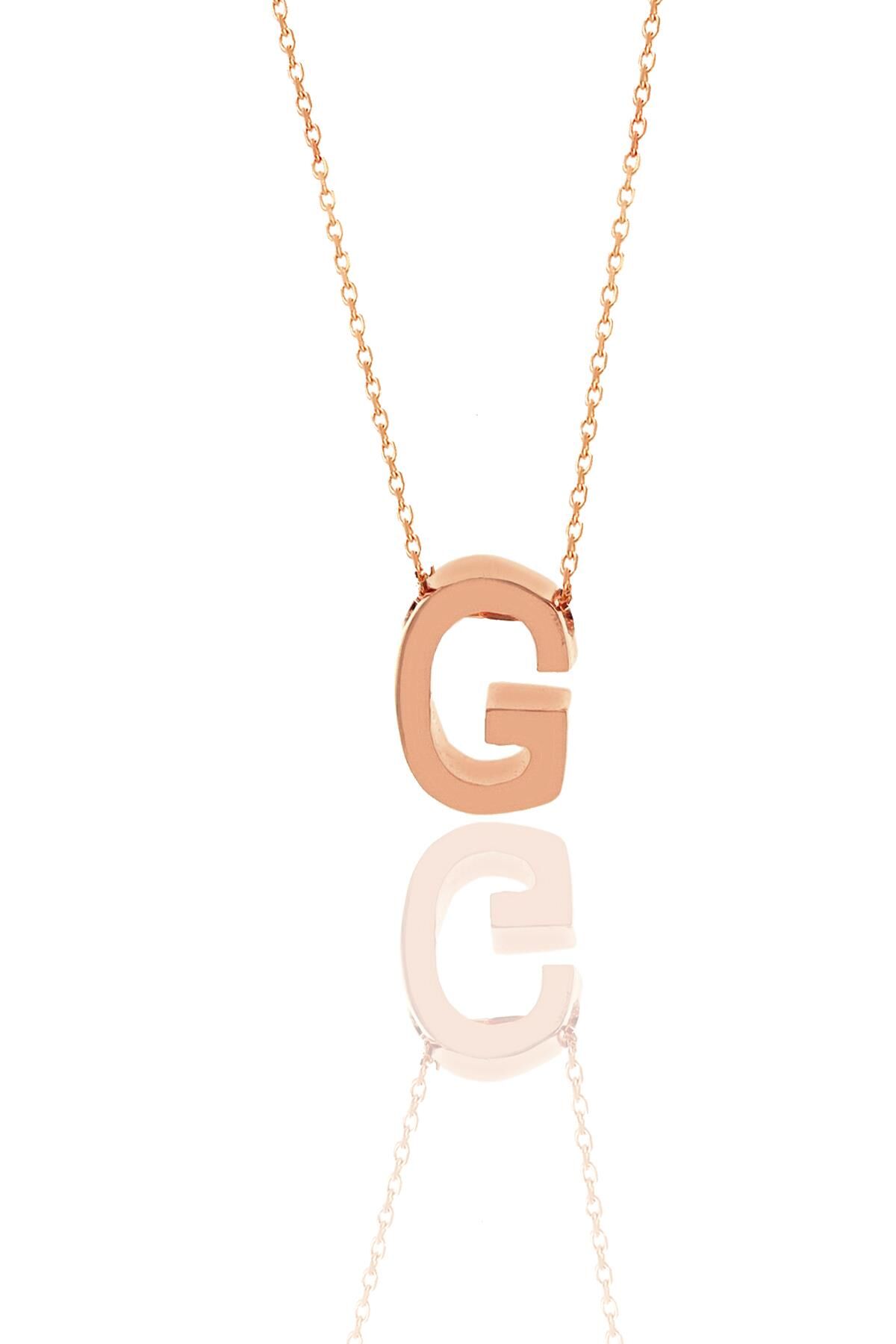 Gümüş rose üç boyutlu minimal   G harf kolye SGTL11182G