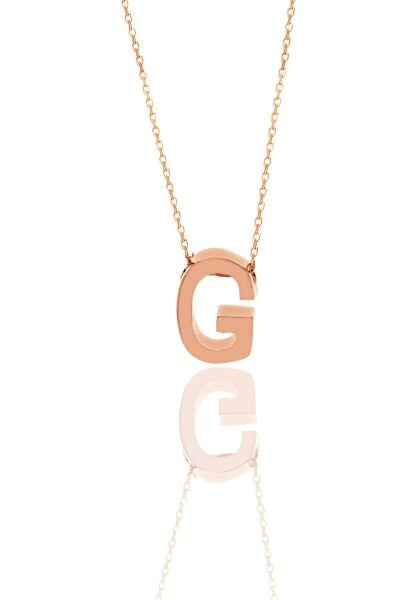 Gümüş rose üç boyutlu minimal   G harf kolye SGTL11182G