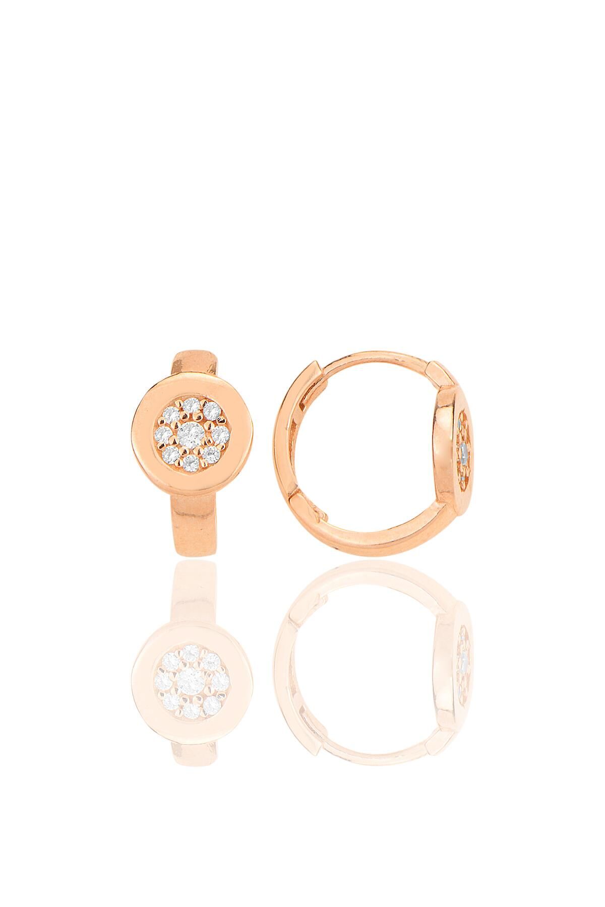 Gümüş rose zirkon taşlı halka küpe SGTL12262ROSE