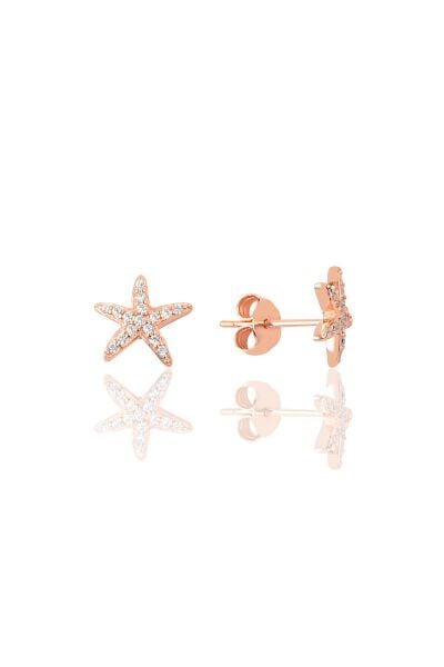 Gümüş zirkon taşlı deniz yıldızı modeli küpe SGTL9725ROSE