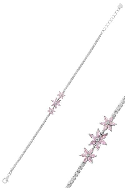 Gümüş rodyumlu markiz kesim pembe taşlı lotus çiçekler su yolu bileklik SGTL12761PEMBE