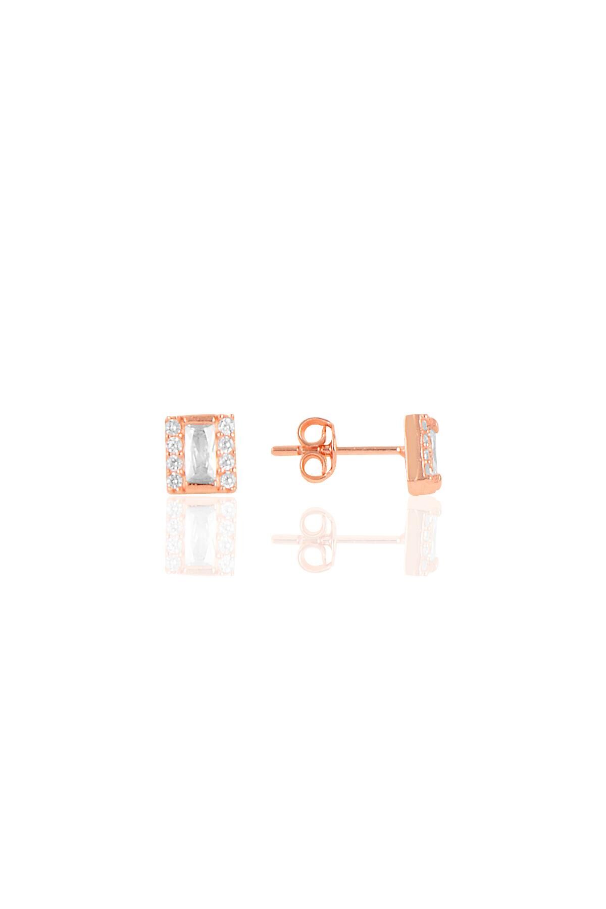 Gümüş rose baget taşlı küpe SGTL10283ROSE