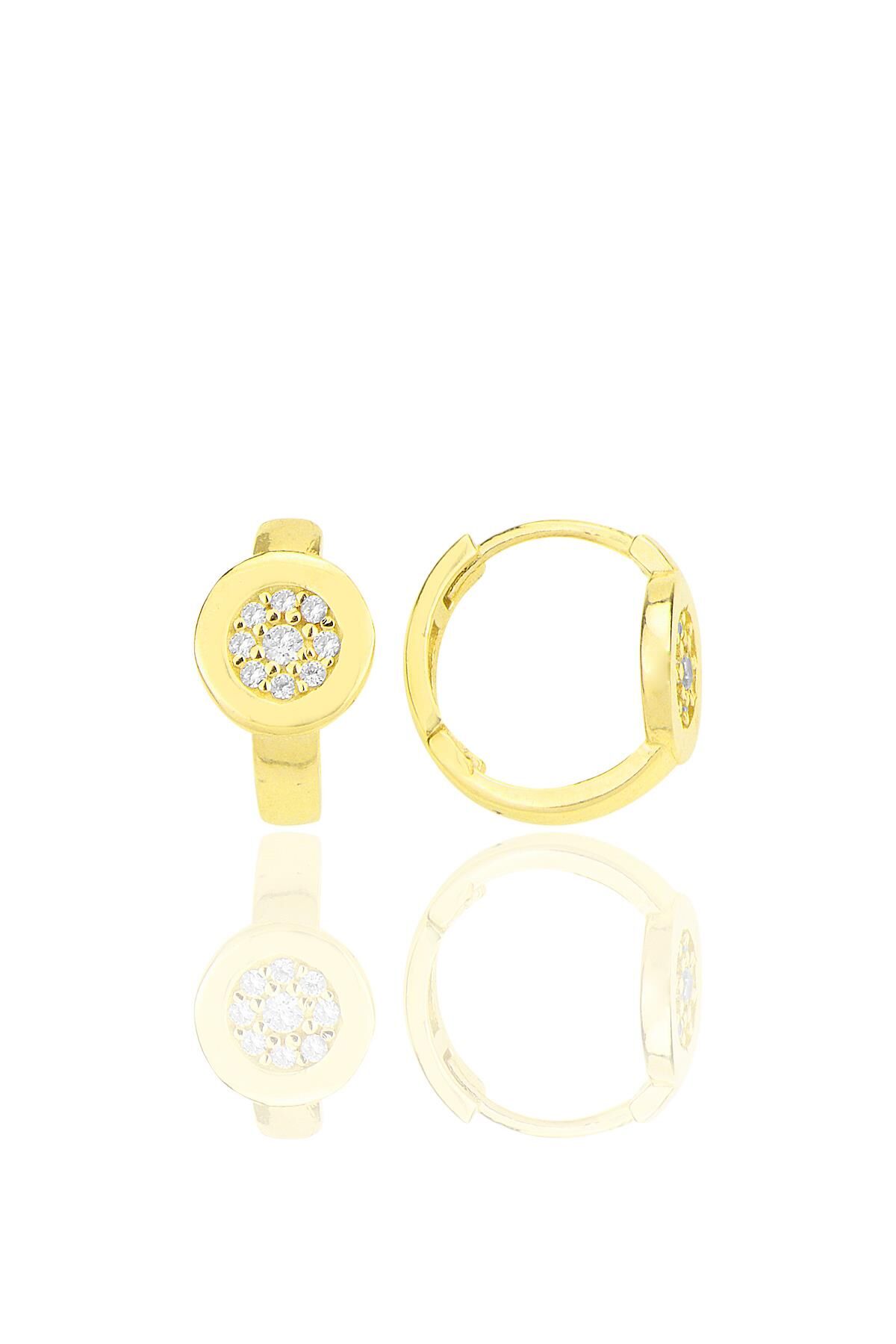 Gümüş altın yaldızlı zirkon taşlı halka küpe SGTL12262GOLD
