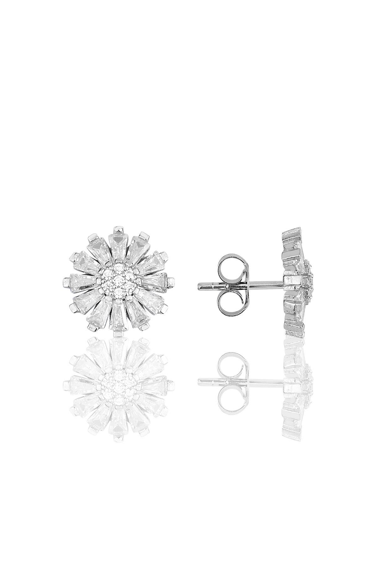 Gümüş rodyumlu baget kesim zirkon taşlı papatya küpe  SGTL11703RODAJ