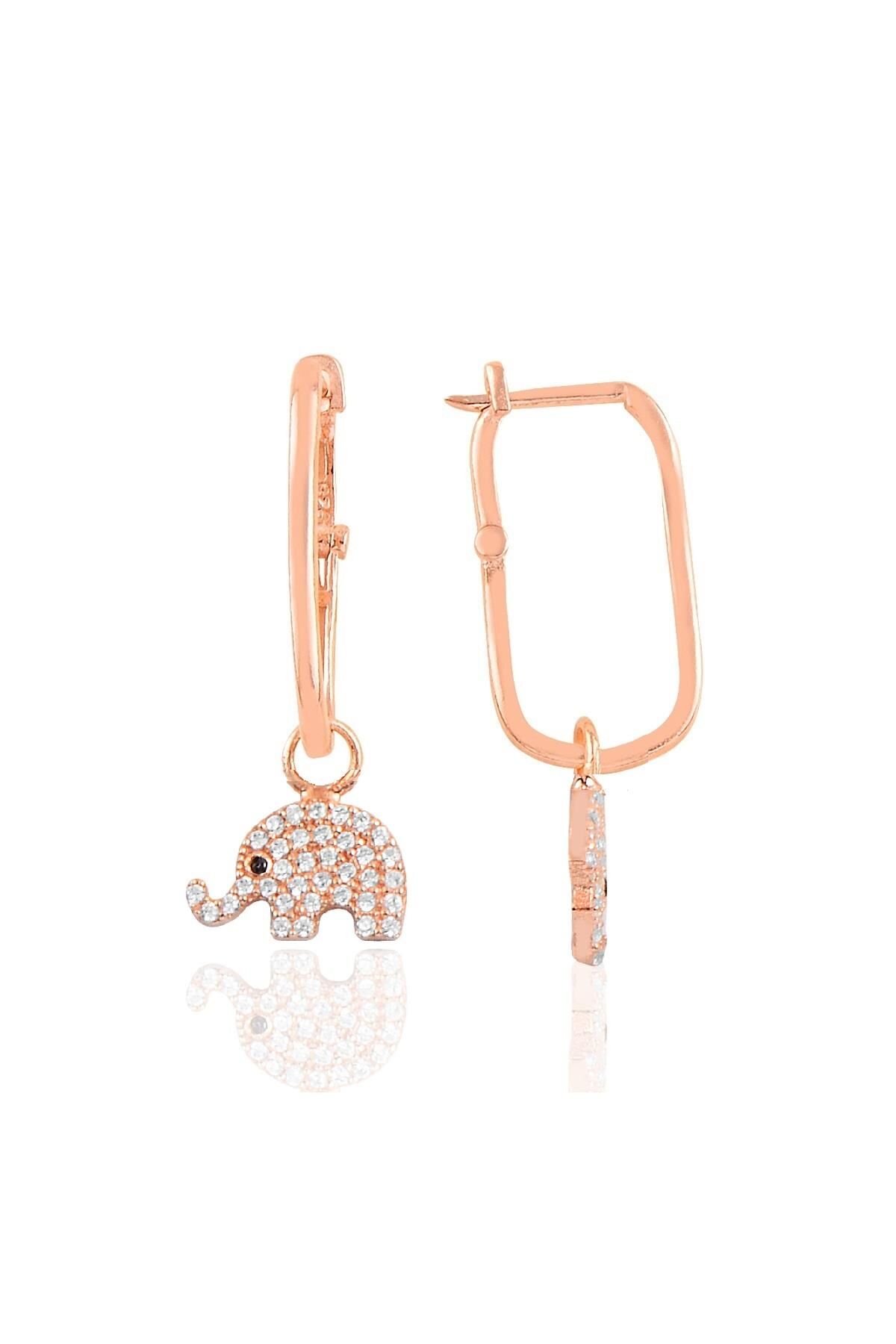 Gümüş rose fil göçmen küpe SGTL10430ROSE