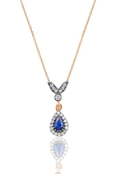 Gümüş rose safir taşlı damla kolye SGTL10989SAFIR