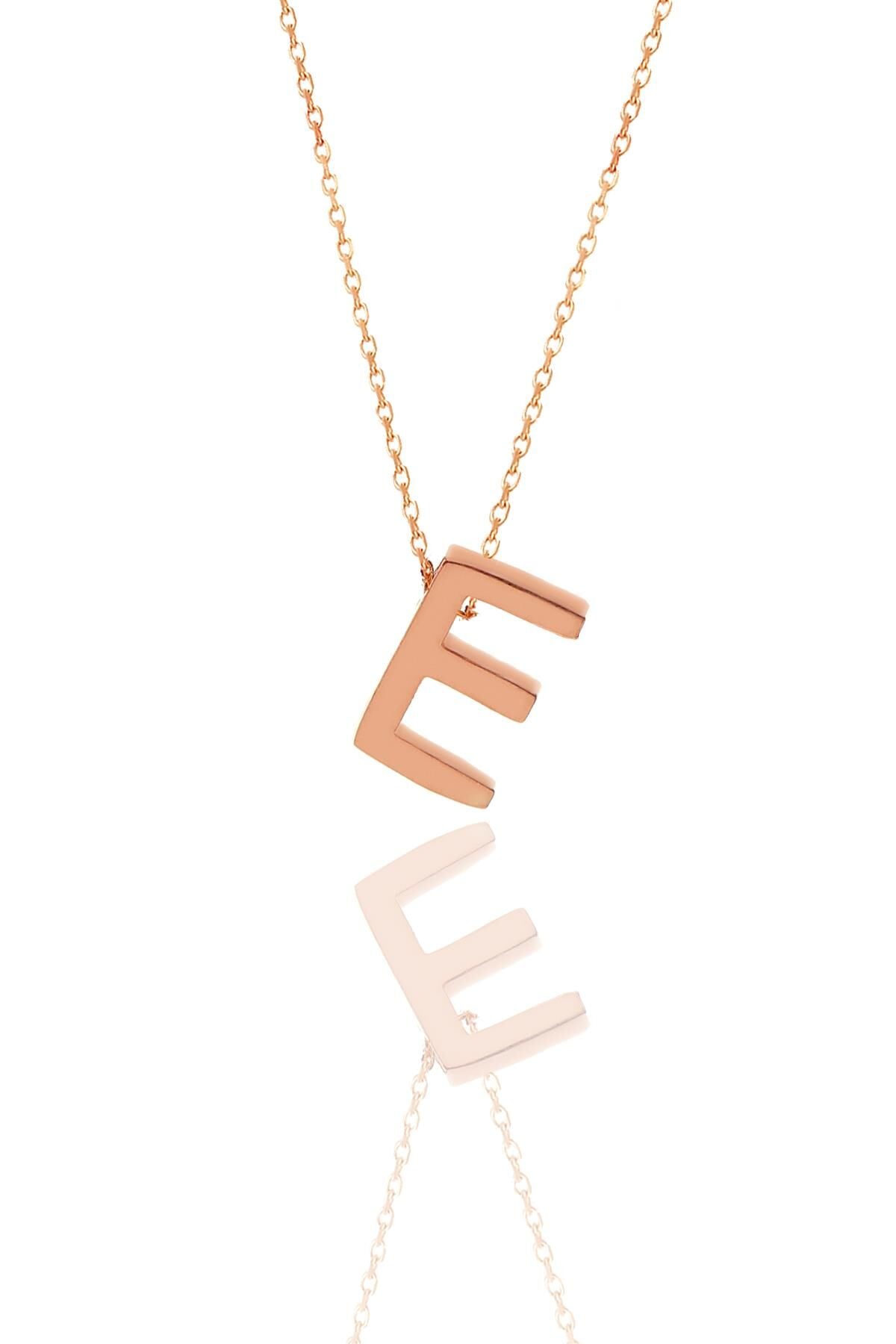 Gümüş rose üç boyutlu minimal E  harf kolye SGTL11182E