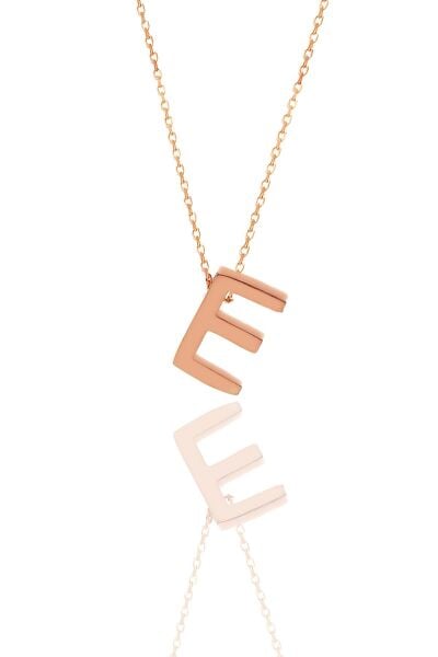 Gümüş rose üç boyutlu minimal E  harf kolye SGTL11182E