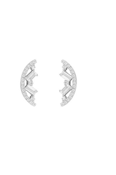 Gümüş rodyumlu baget taşlı ay küpe SGTL10285RDJ