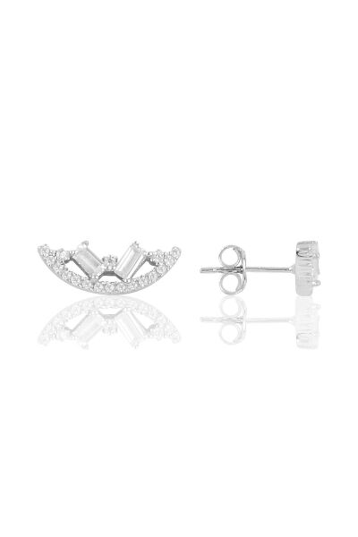 Gümüş rodyumlu baget taşlı ay küpe SGTL10285RDJ