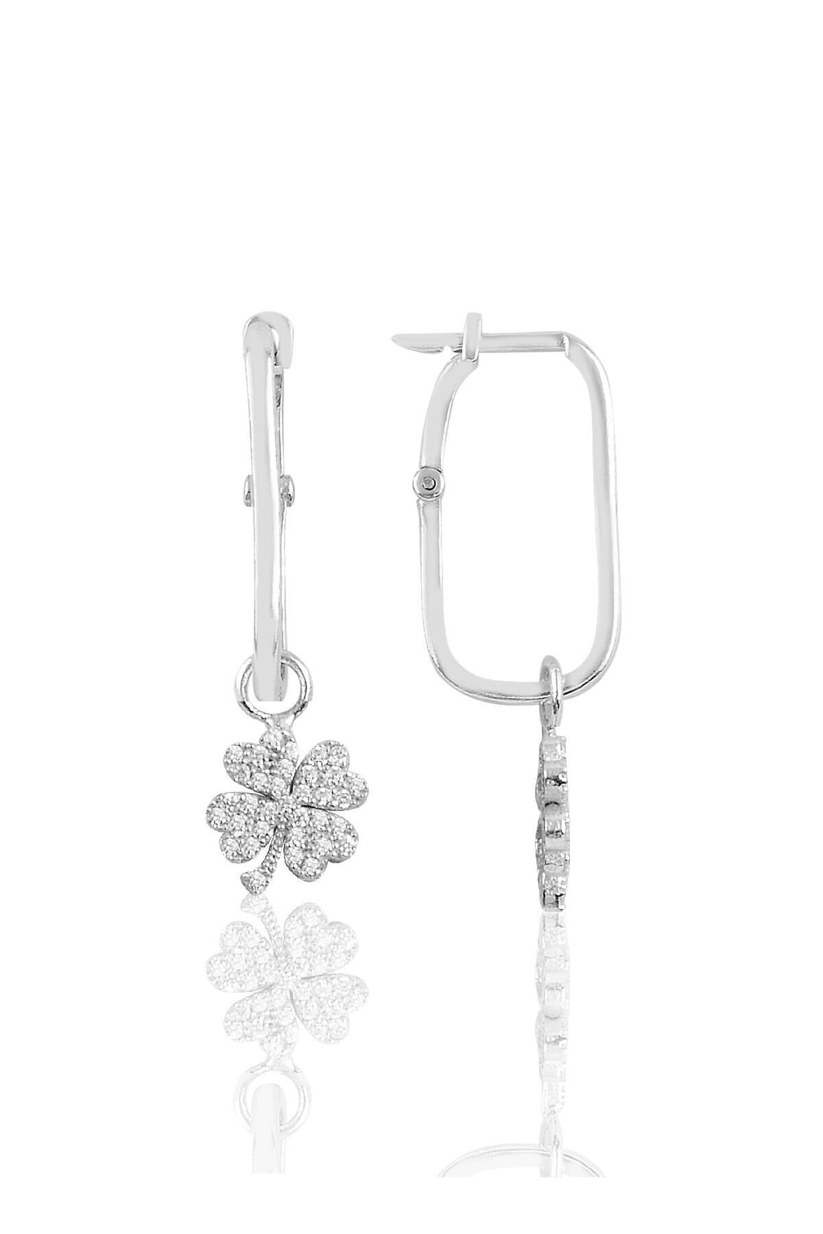 Gümüş rodyumlu yonca göçmen küpe SGTL10431RODAJ