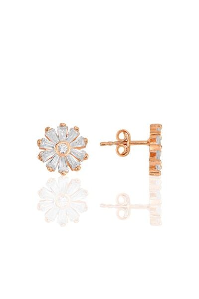 Gümüş rose baget kesim zirkon taşlı  papatya küpe SGTL11702ROSE