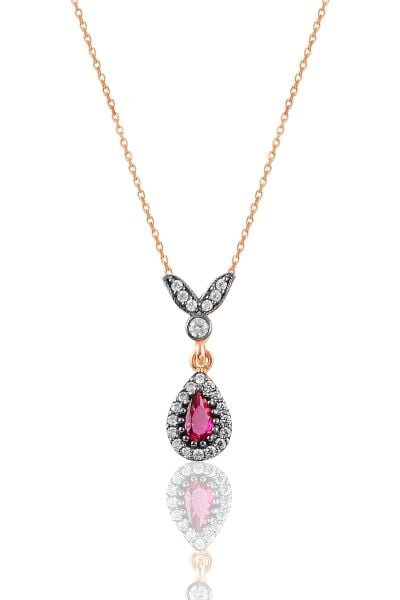 Gümüş rose kök yakut taşlı damla kolye SGTL10989YAKUT