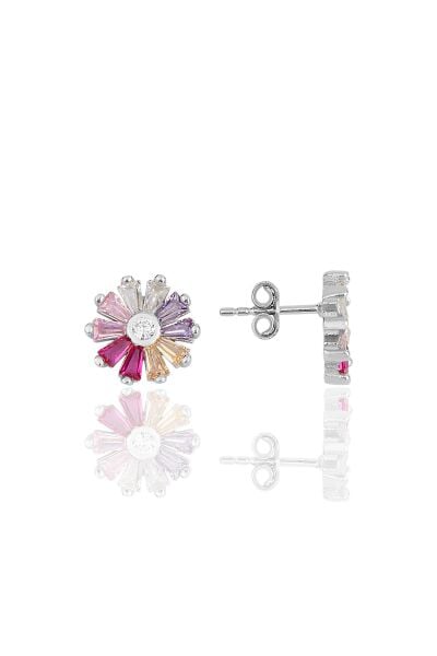 Gümüş rodyumlu baget kesim soft renklerden oluşan papatya küpe SGTL11702RODAJRENKLI