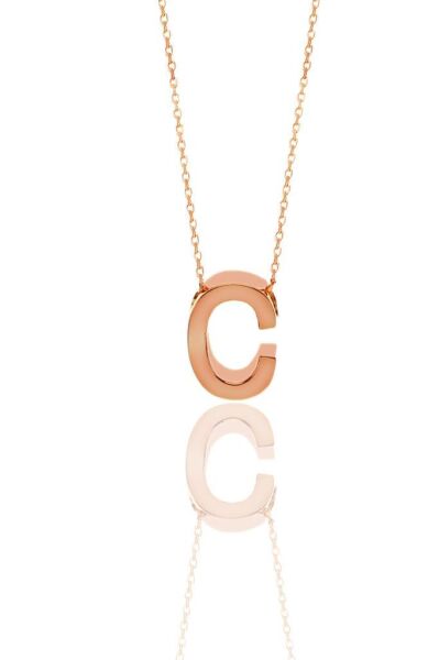 Gümüş rose üç boyutlu minimal Ç  harf kolye SGTL11182CC