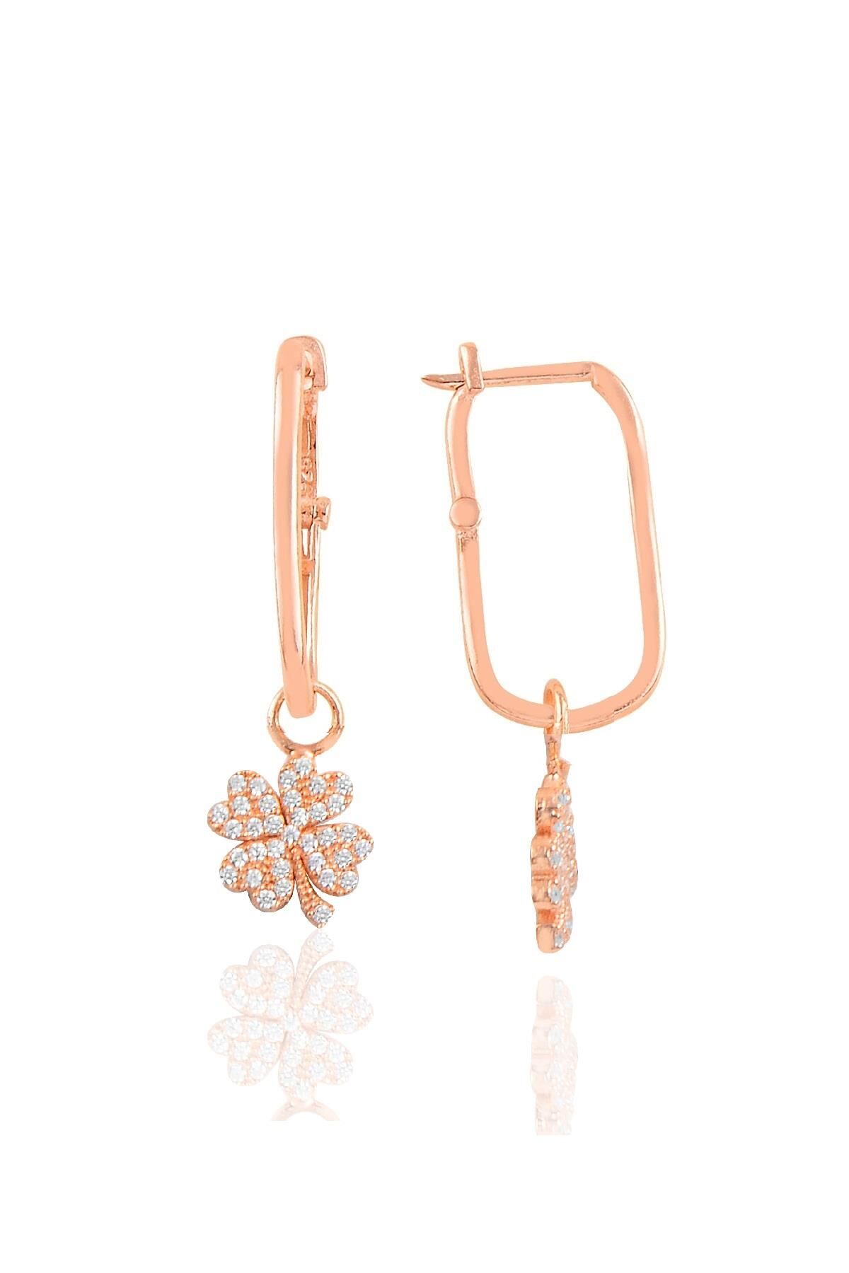 Gümüş rose yonca göçmen küpe SGTL10431ROSE