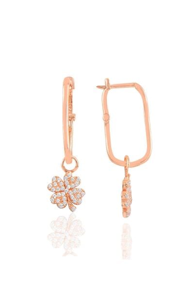 Gümüş rose yonca göçmen küpe SGTL10431ROSE