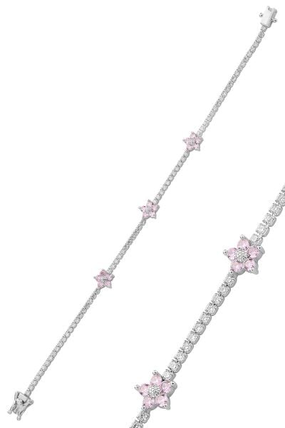 Gümüş rodyumlu zirkon taşlı pembe çiçekler su yolu bileklik SGTL12763PEMBE