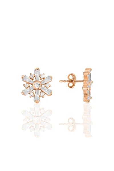 Gümüş rose baget zirkon  taşlı kar tanesi küpe SGTL11701ROSE