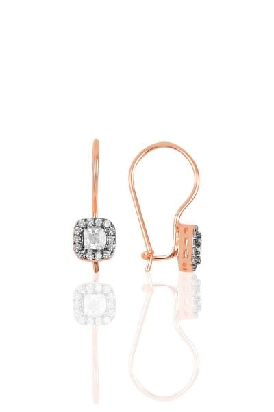 Gümüş rose zirkon taşlı  çengelli kare küpe SGTL10286ROSE