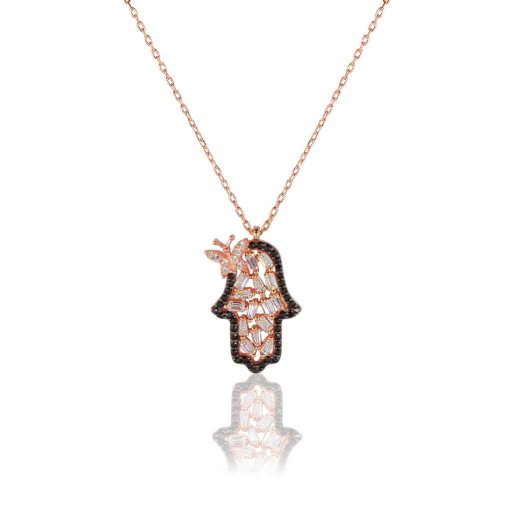 baget taşlı fatma ana eli ve kelebek kolye SGTL5091