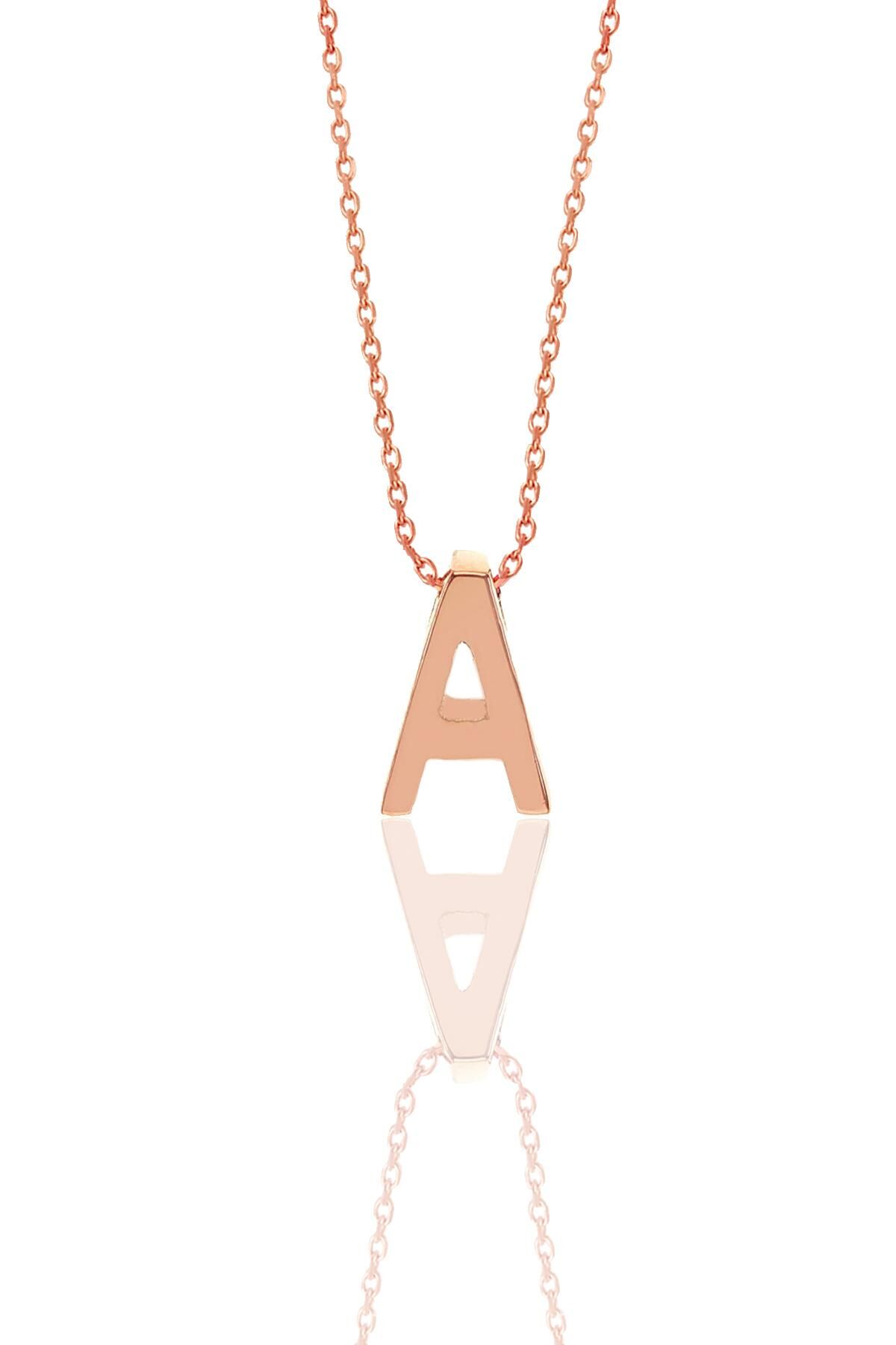 Gümüş rose üç boyutlu minimal  A  harf kolye SGTL11182A