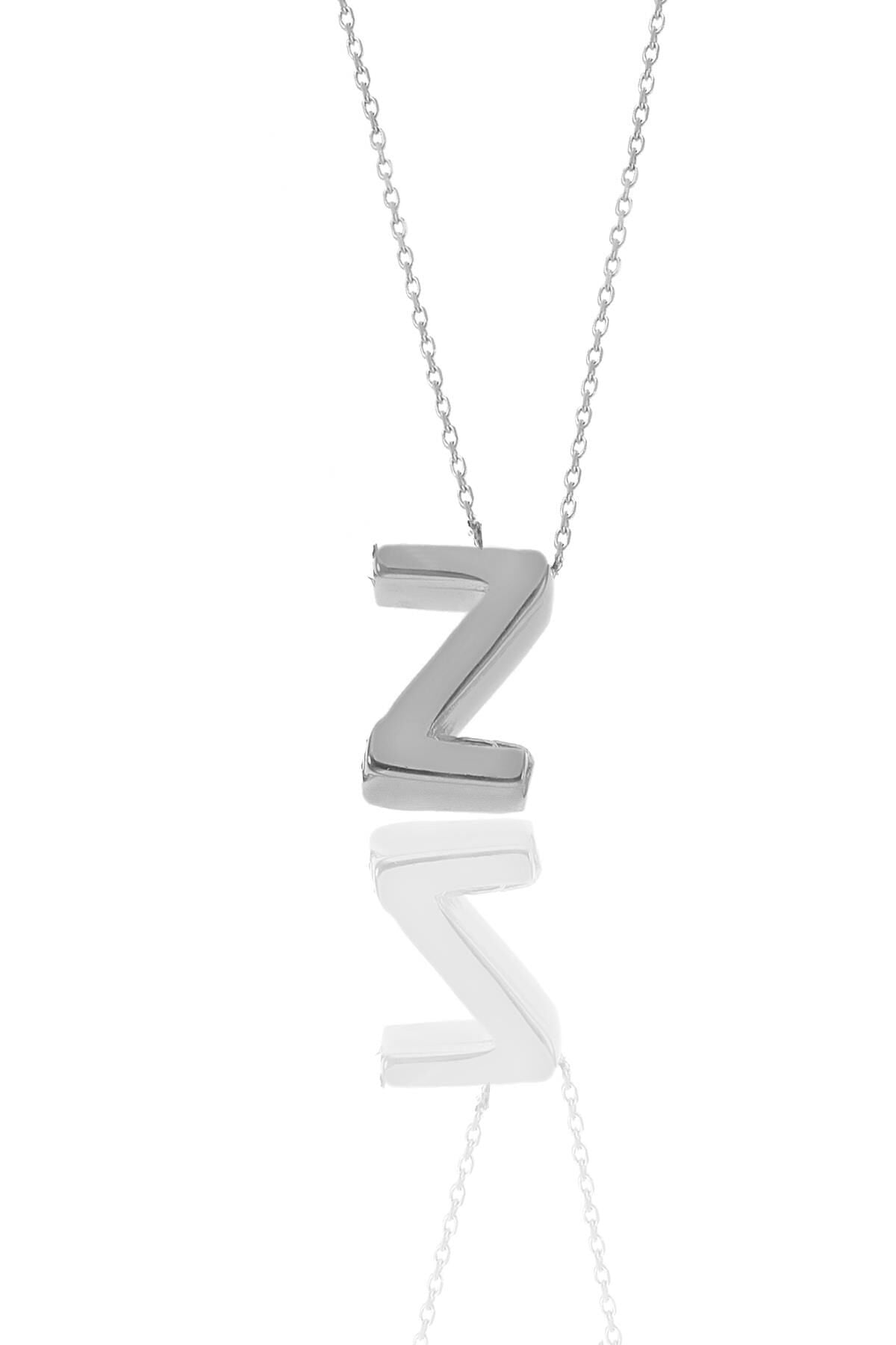 Gümüş rodyumlu üç boyutlu minimal  Z harf kolye SGTL11181Z