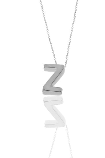 Gümüş rodyumlu üç boyutlu minimal  Z harf kolye SGTL11181Z