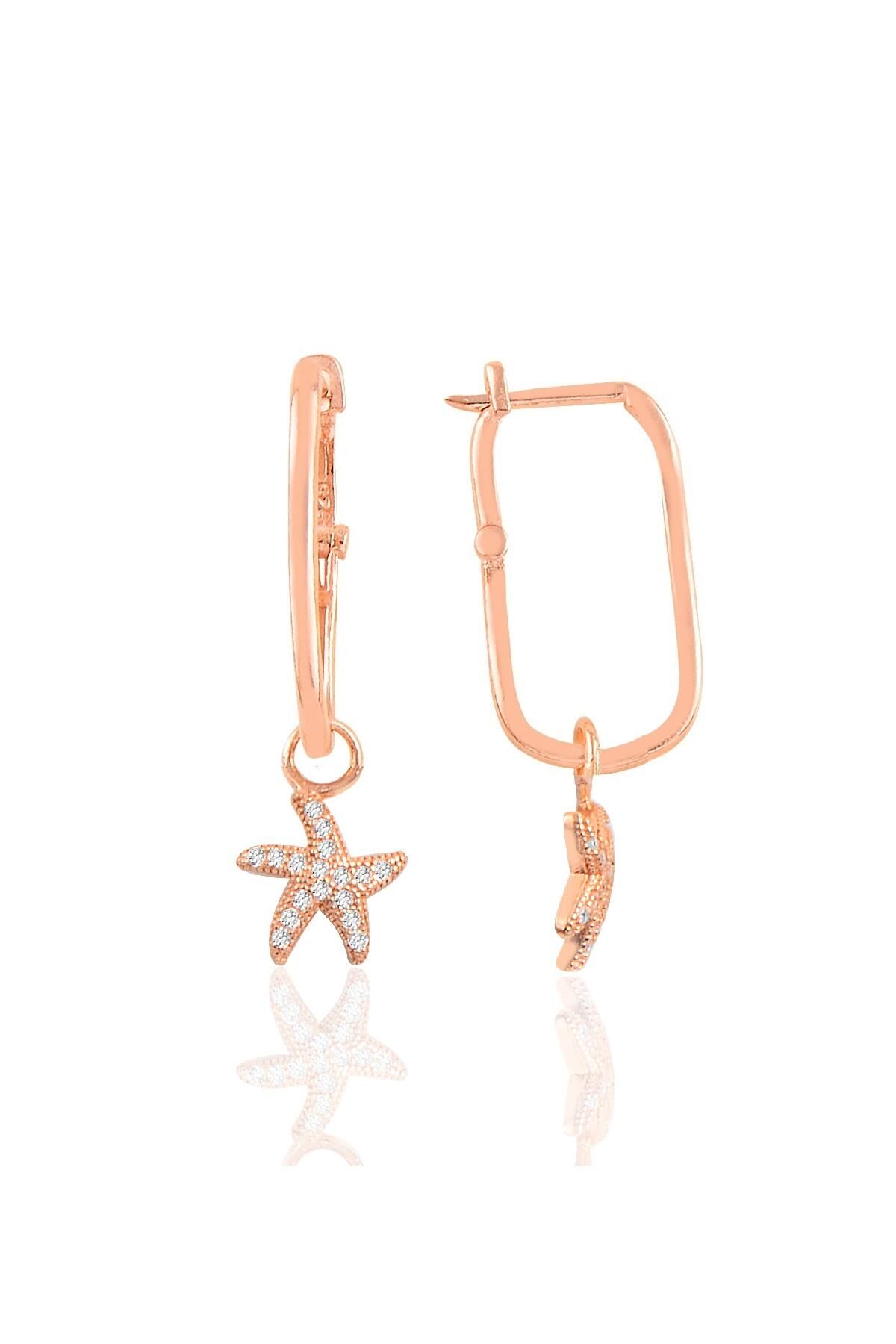 Gümüş rose deniz yıldızı göçmen küpe SGTL10433ROSE