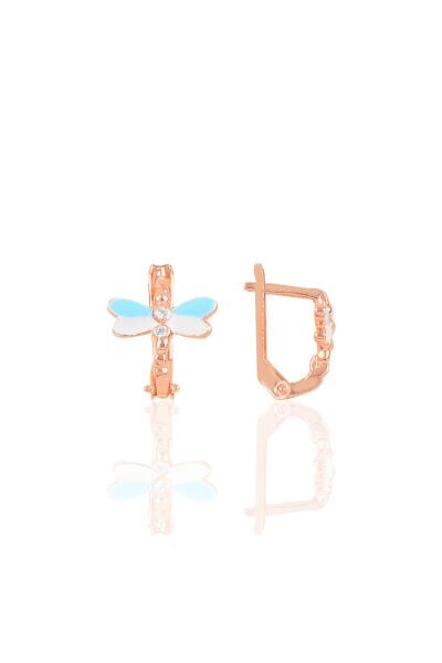 Gümüş rose mavi mineli yusufçuk küpe SGTL10288ROSEMAVİ