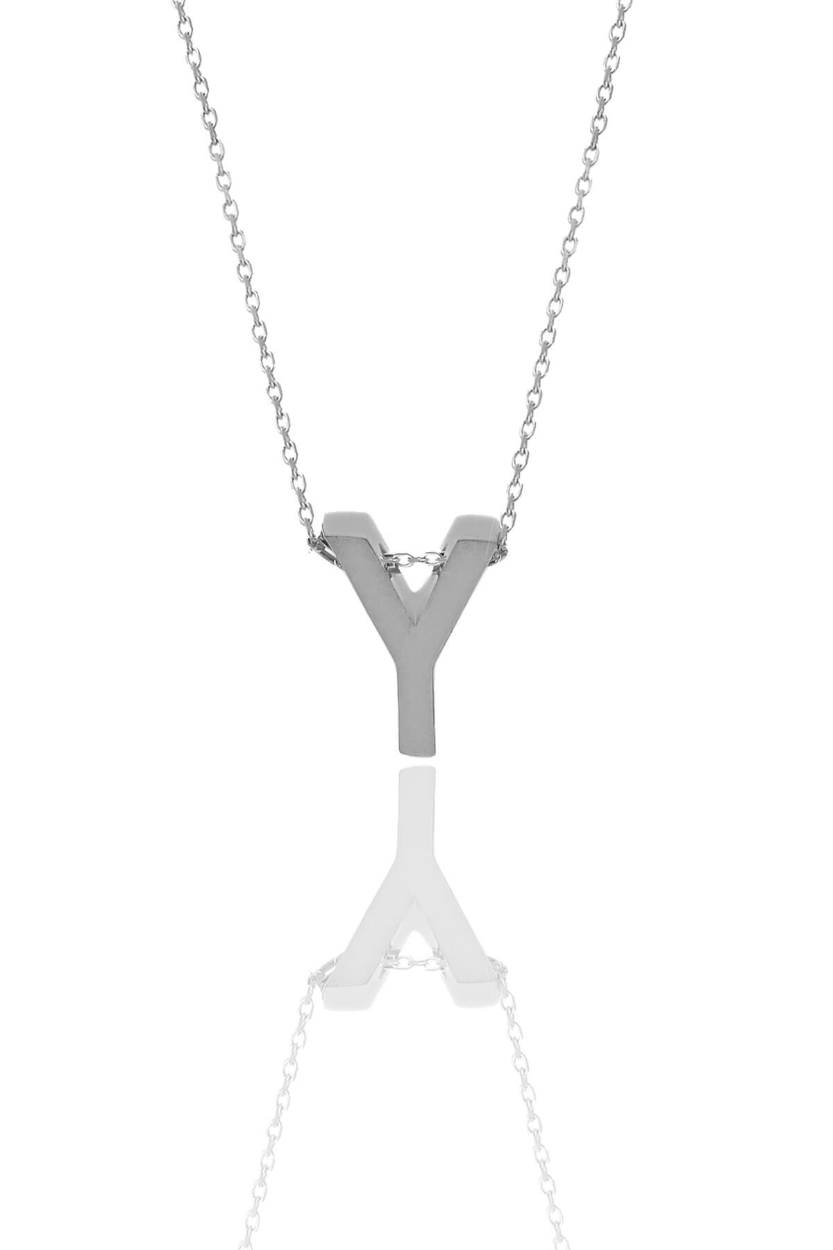 Gümüş rodyumlu üç boyutlu minimal  Y harf kolye SGTL11181Y