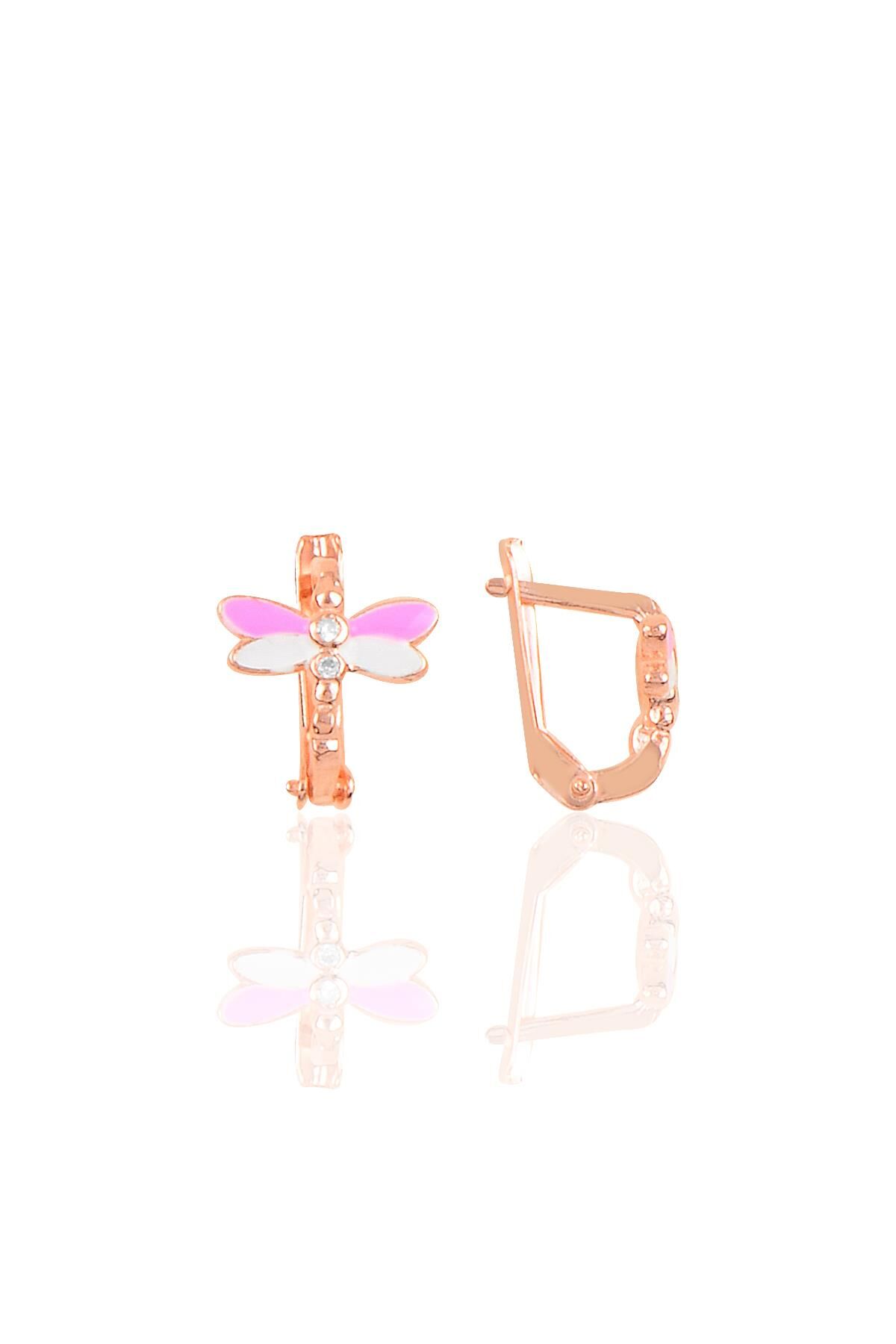 Gümüş rose pembe mineli yusufçuk küpe SGTL10288ROSEPMB