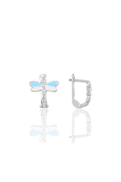 Gümüş rodyumlu  mavi mineli yusufçuk küpe SGTL10289RDJMAVİ