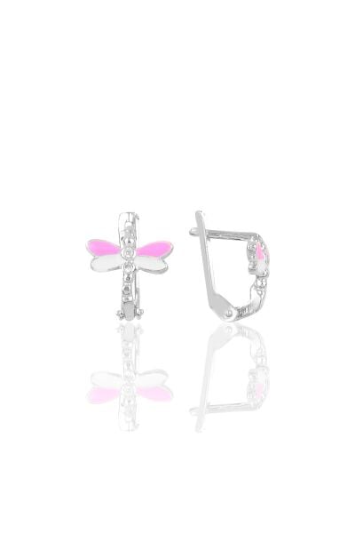 Gümüş rodyumlu  pembe mineli yusufçuk küpe SGTL10289RDJPMB
