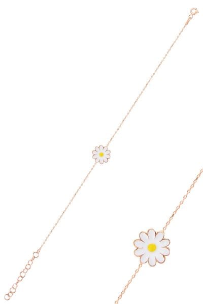 Gümüş rose mineli papatya bileklik SGTL10992ROSE