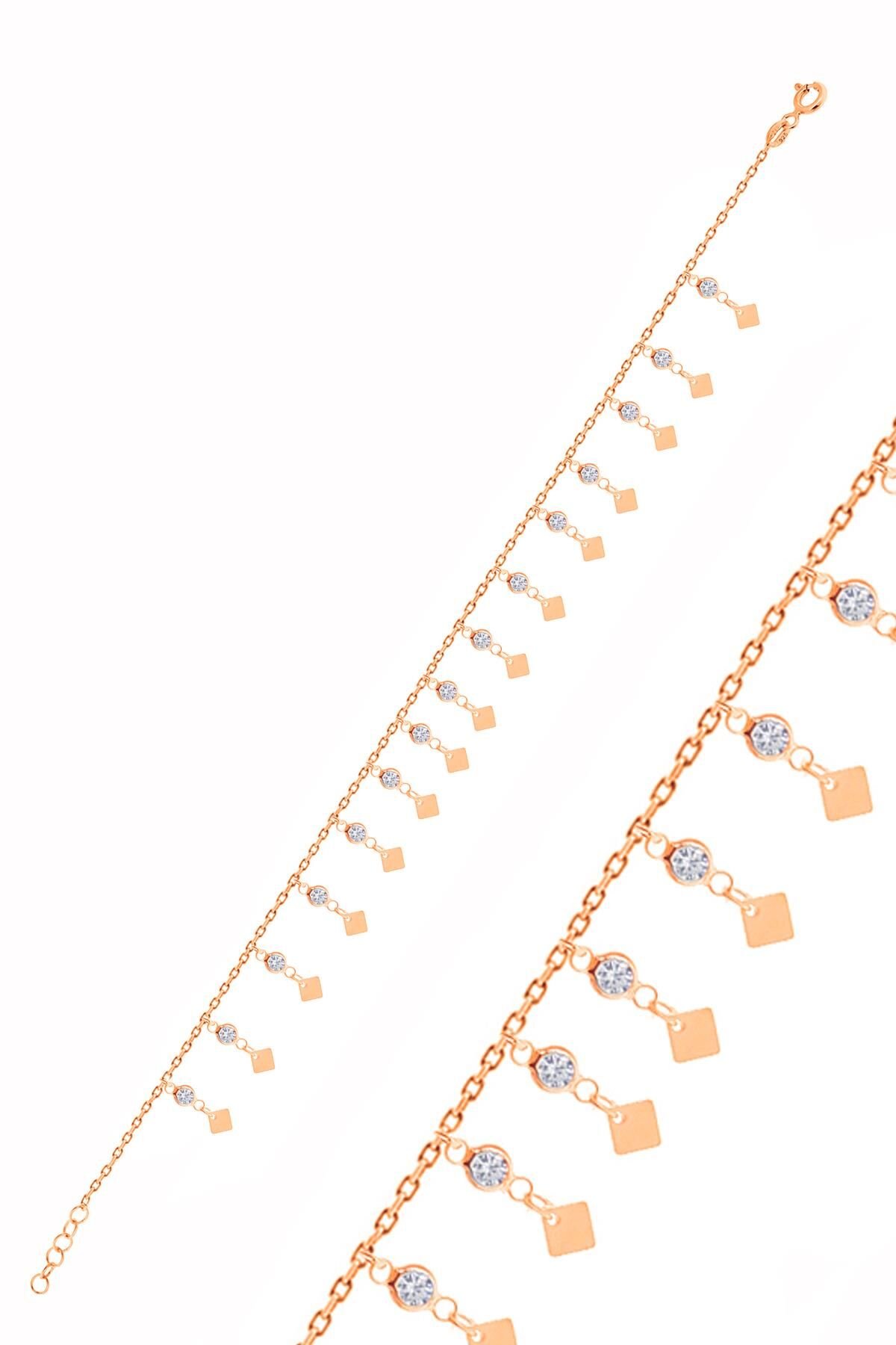Gümüş rose zirkon taşlı çift sıra dilim pullu halhal SGTL10540ROSE