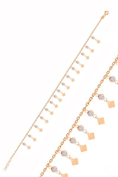 Gümüş rose zirkon taşlı çift sıra dilim pullu halhal SGTL10540ROSE