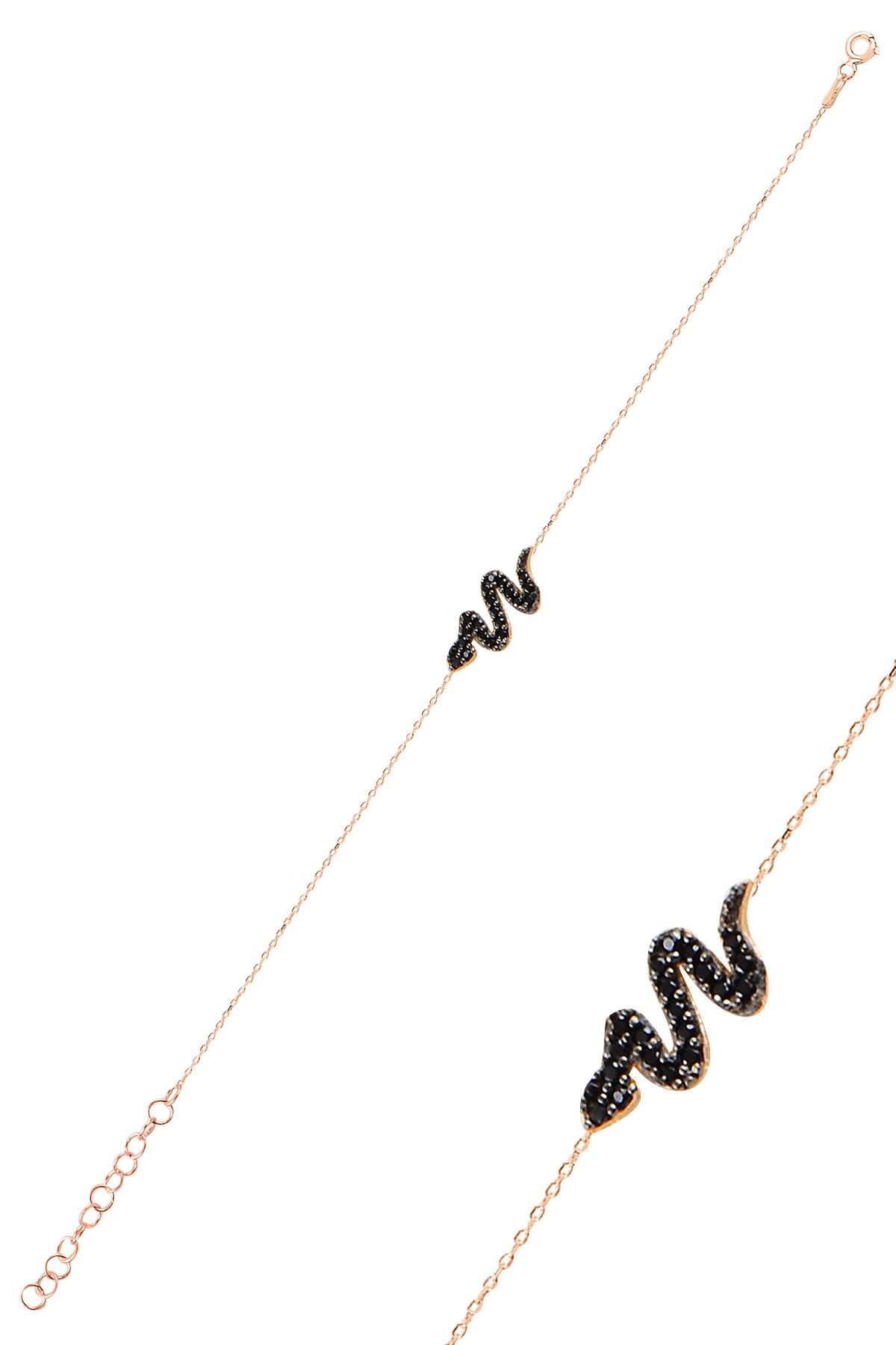 Gümüş rose siyah taşlı yılan bileklik  SGTL10159YILANSIYAH