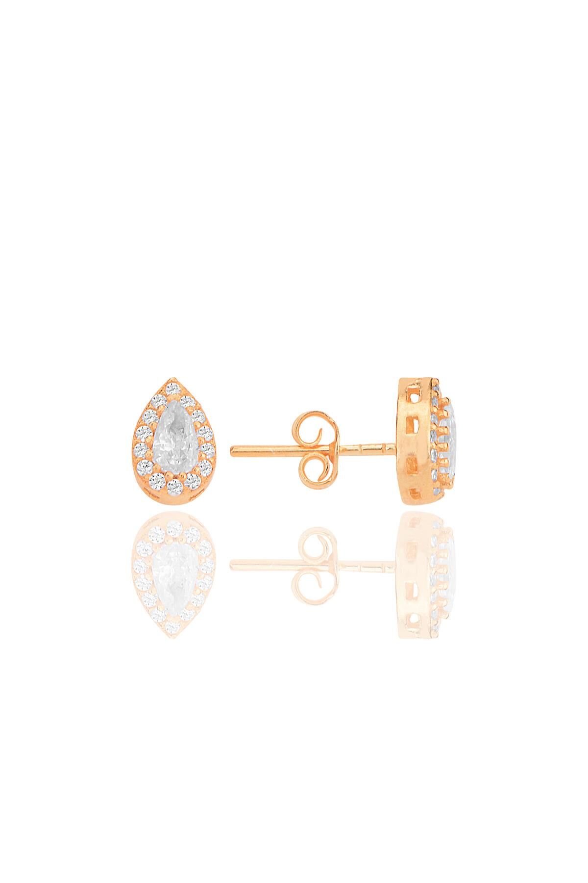 Gümüş rose zirkon taşlı damla modeli küpe SGTL12258ROSE