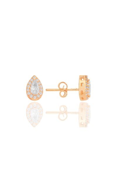 Gümüş rose zirkon taşlı damla modeli küpe SGTL12258ROSE